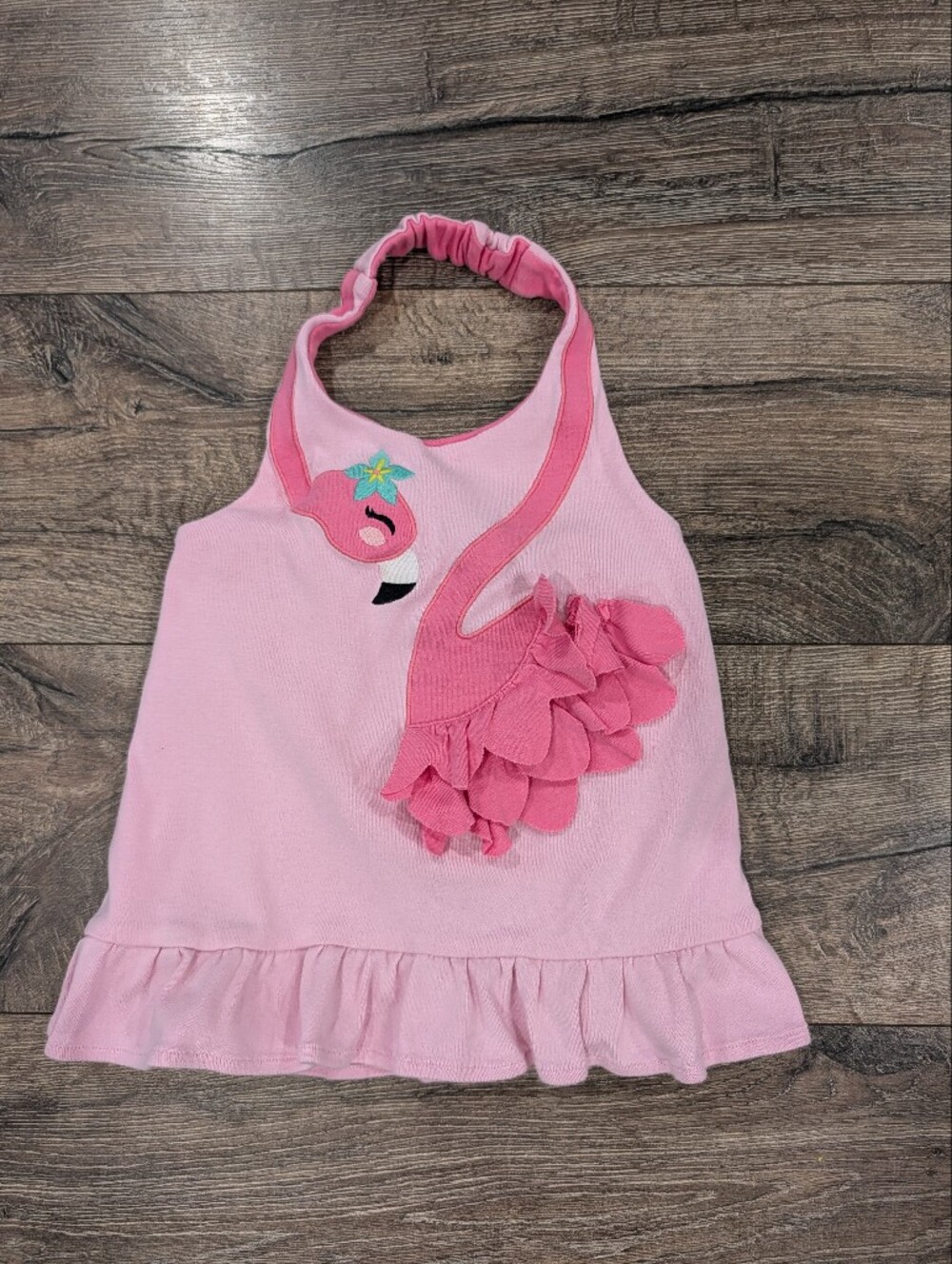 Gymboree Size 6 Pink Flamingo Applique Halter Tank Top Tropical  100% Cotton